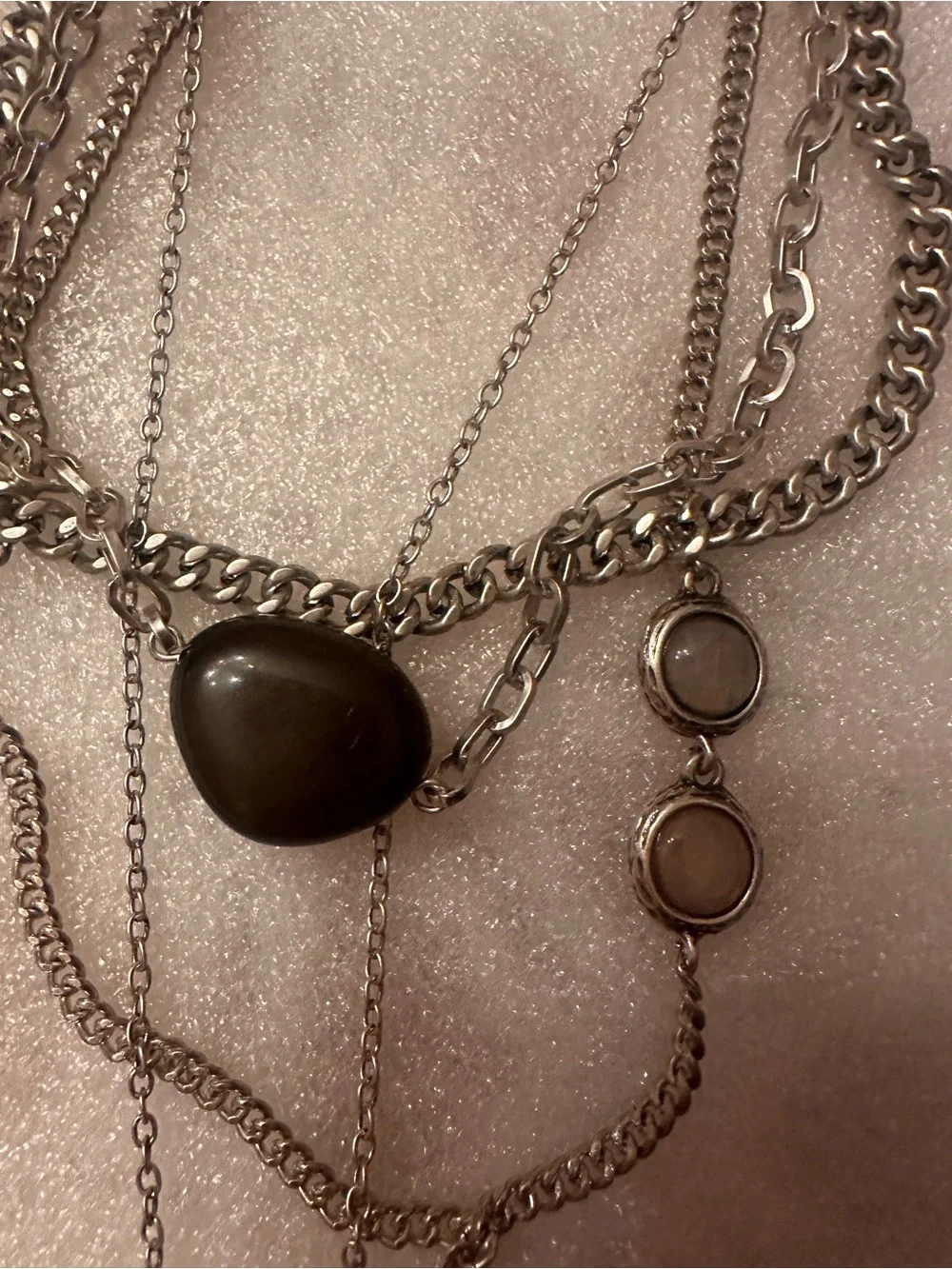 Free People Zella Silver Tone Layered Necklace with Brown Horn and Red Charm NWT